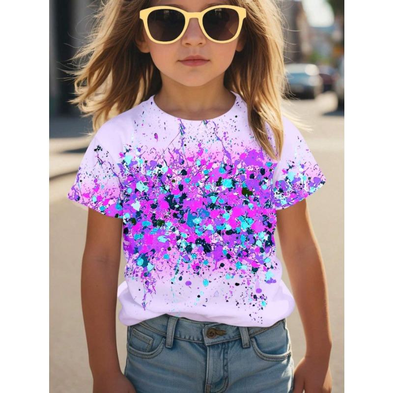 Детская одежда Футболка с круглым вырезом и короткими рукавами для девочек Детская одежда Верхняя женская базовая рубашка