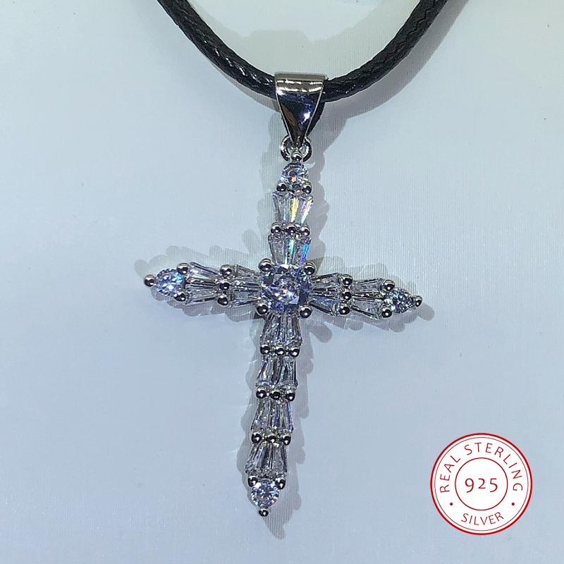 925 Sterling Silver Popular White Zircon Cross Pendant New Necklace For Ladies Party Birthday Jewelry Gift