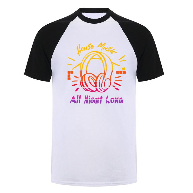 House Music All Night Long T Shirt Techno Rave EDM DJ Festival Headphones Tshirt Short Sleeve Top DA