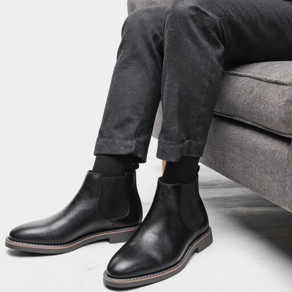 HECRAFTED SHOES/ Зимние мужские ботинки из искусственной кожи