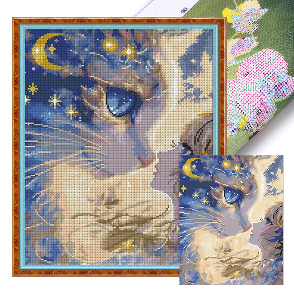 Набор для вышивания крестом с мультяшной девочкой и кошкой, 40x50 см, сделай сам, 11CT, набор для рукоделия