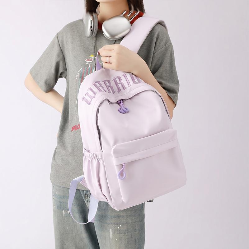 Warrior Simple Backpack Solid Color Embroidery Trendy High-Value College Style Casual Travel Lightweight Versatile Backpack Oxford Cloth IA620B06009PU