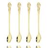 4Pcs Juice Coffee Stirring Cutlery Set Vintage Colorful Teaspoon Dinnerware Ice Cream Long Handle Scoop Tableware Kitchen Tools