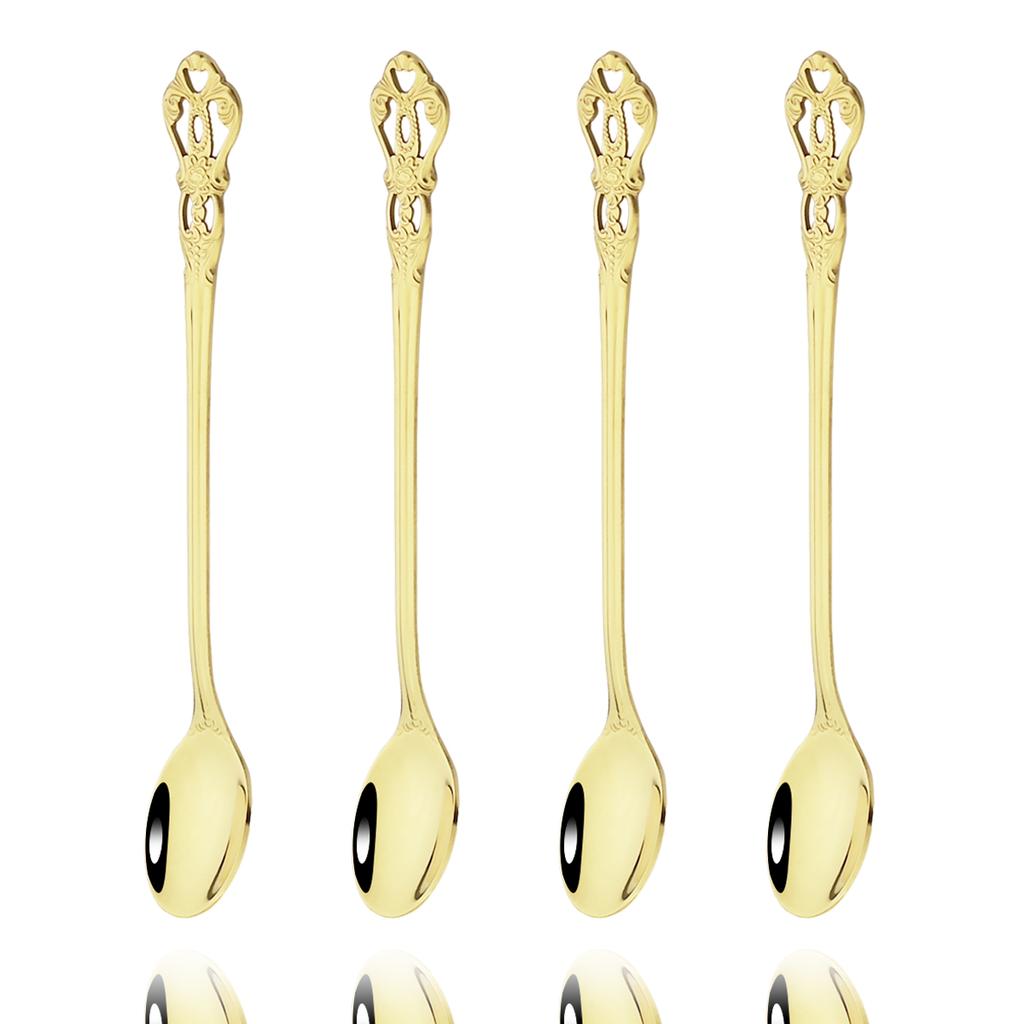 4Pcs Juice Coffee Stirring Cutlery Set Vintage Colorful Teaspoon Dinnerware Ice Cream Long Handle Scoop Tableware Kitchen Tools