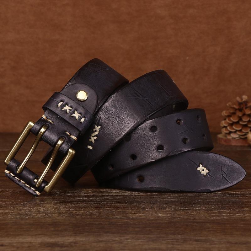 Новый ретро-стираемый очень толстый уличный ремень из коровьей кожи первого слоя для мужчин из нержавеющей стали для повседневного ношения на себе