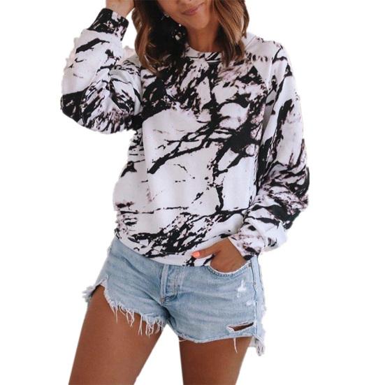 Женская футболка свободного кроя с длинным рукавом и принтом тай-дай с круглым вырезом