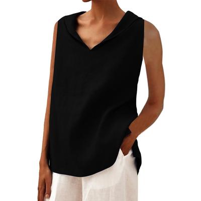 Женский однотонный жилет из хлопка и льна с V-образным вырезом и свободными лацканами без рукавов