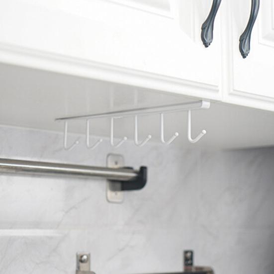 6 Hooks Kitchen Cabinet Wall Hanging Cup Holder Shelf Storage Rack Organizer