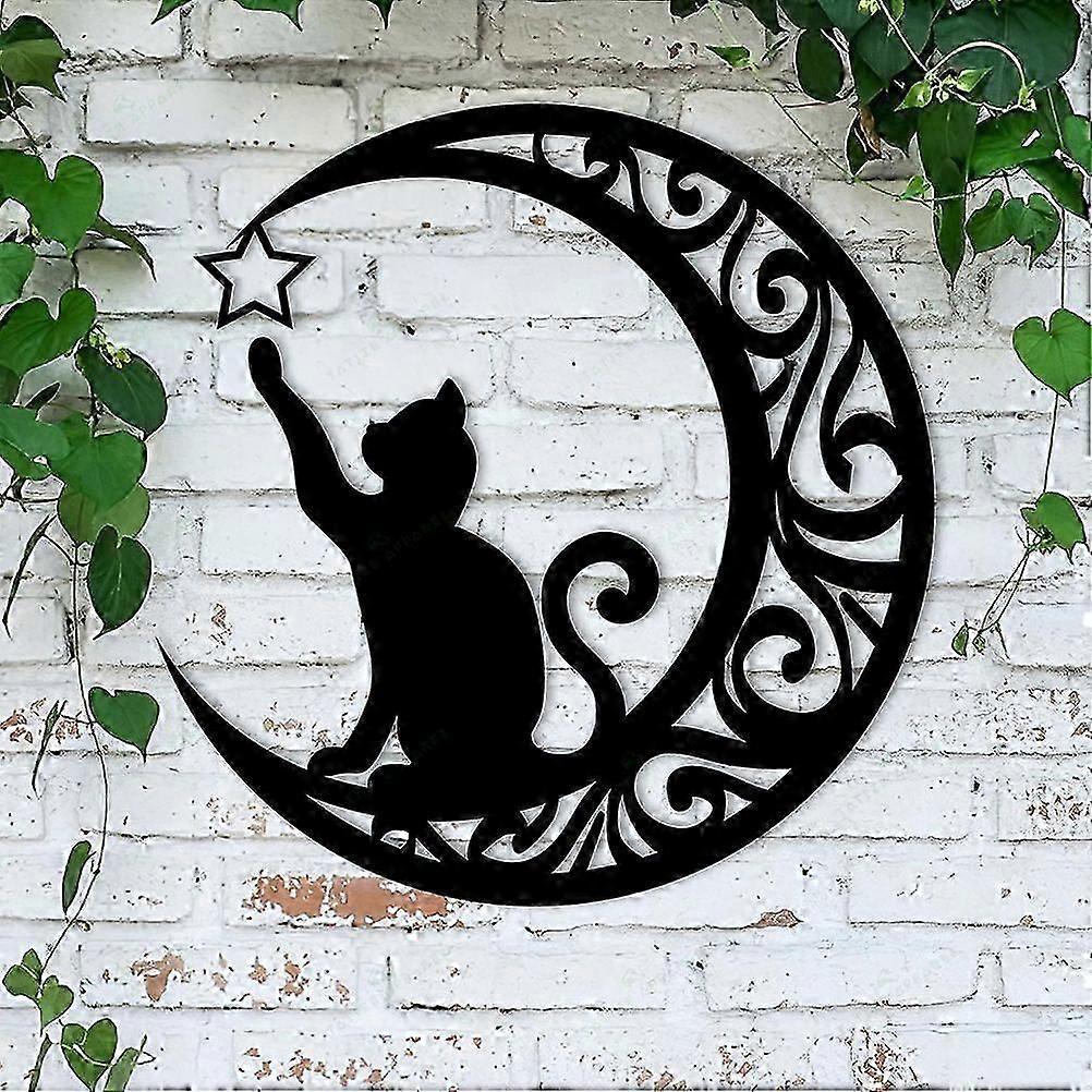 Cute Black Cats Moon Metal Sign Arts Wall Hanging Pendant Decorations for Windows Doors Mantelpieces less