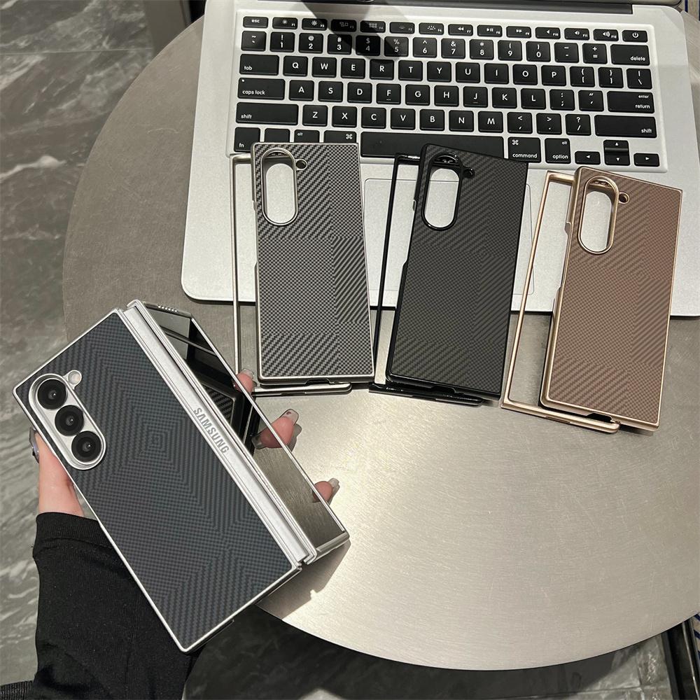 Luxury Kevlar Carbon Fiber Pattern Plating Phone Case For Samsung Z Fold 7 6 5 4 Shockproof Bumper Matte Solid Color Back Cover