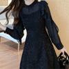 Elegant Bodycon Sexy Women's Dress for Women Long Sleeve Chiffon Ruffles Patchwork A-line Dresses Woman Robe Femme Ladies Black