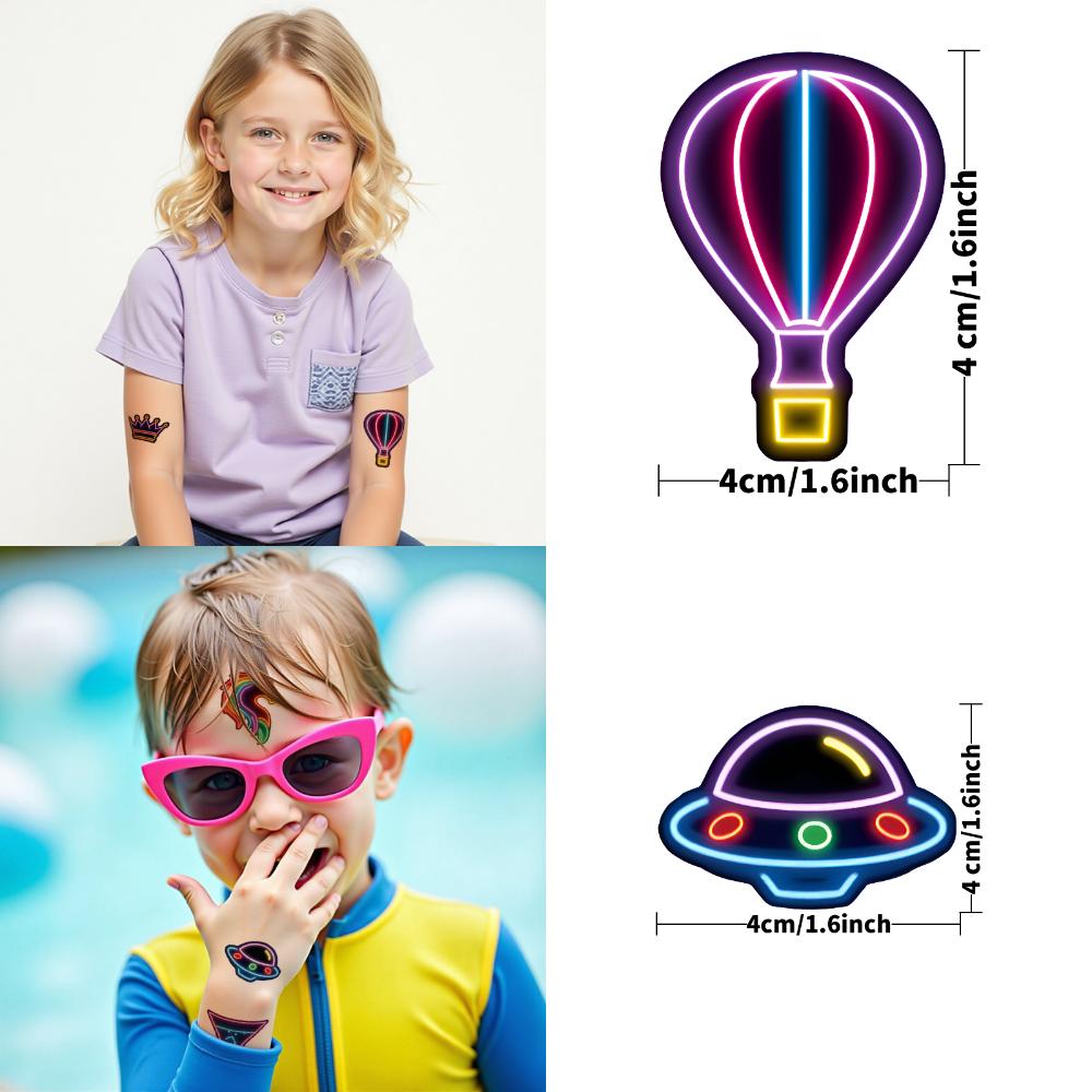 63 шт. Неоновые Временные Татуировки для Домашней Вечеринки Мультяшные Водонепроницаемые Наклейки для Арт-Татуировок на Тело Руку Одноразовые Поддельные Татуировки для Женщин Мужчин