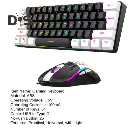 Проводная механическая игровая клавиатура с RGB-подсветкой, универсальная 61 клавиша, мини-проводная офисная клавиатура с мышкой