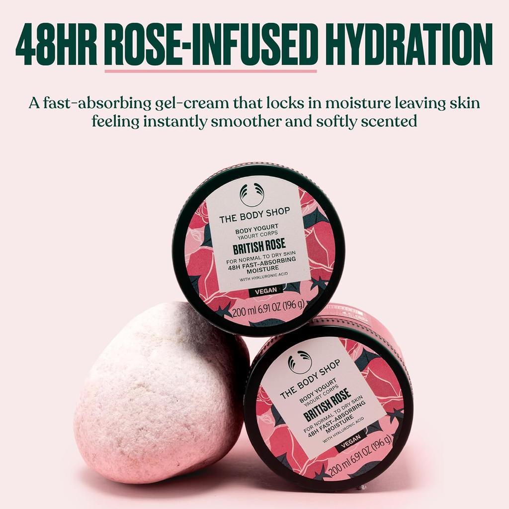 The Body Shop Vegan British Rose Body Yogurt 200 Ml Hydrating Moisturizer for Soft Skin