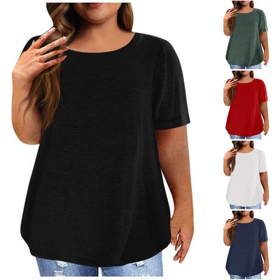 Женская рубашка с коротким рукавом, круглый вырез, футболка больших размеров, однотонные повседневные топы