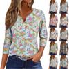 Женский свободный повседневный топ с принтом и V-образным вырезом с рукавами семь четвертей Топ с V-образным вырезом с рукавами семь четвертей
