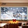 Reusable Glass Clings for Winter 2Pcs Christmas Town Static Sticker, Window Decal with Snowflake PVC Scene Decorations Pattern, Decorative Holiday