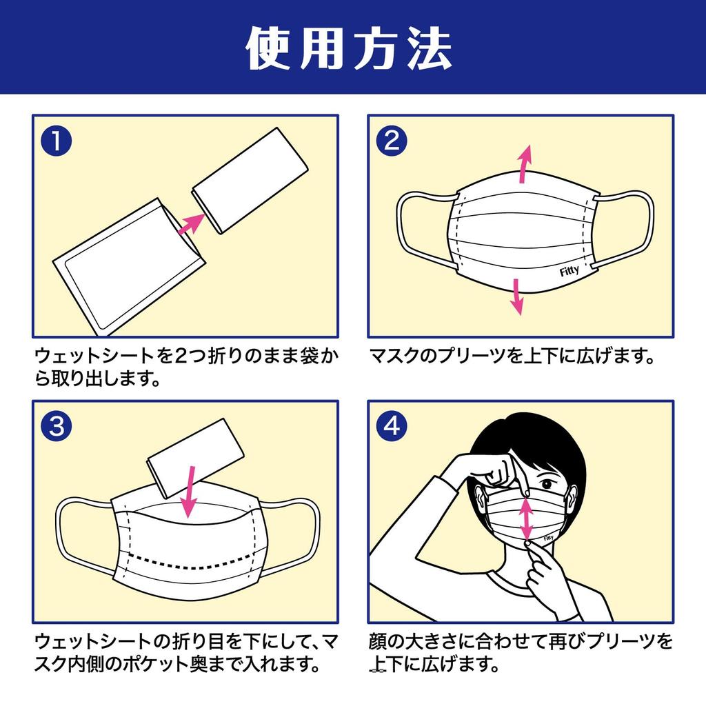 Увлажняющие маски Fitty Silky Touch x 2 коробки 2 набора бонусных сухих масок, (Белый/Нетканый/Плиссированный) <15 + масок> Увлажняющий, (Обычный размер)