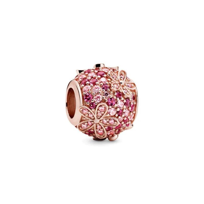 925 Silver Heart Charm Beads Full Diamond Round Rose Pendant for DIY Necklace Bracelet Jewelry Gift
