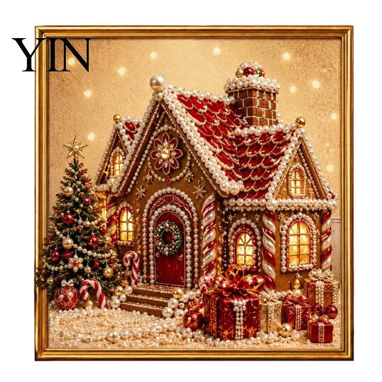 Unique DIY Christmas Decor Faux Pearl Art Kit, Winter Scene Painting Artistic Bead Kits 3D Sparkling Animal Wall Craft Kit for Adults, Holiday