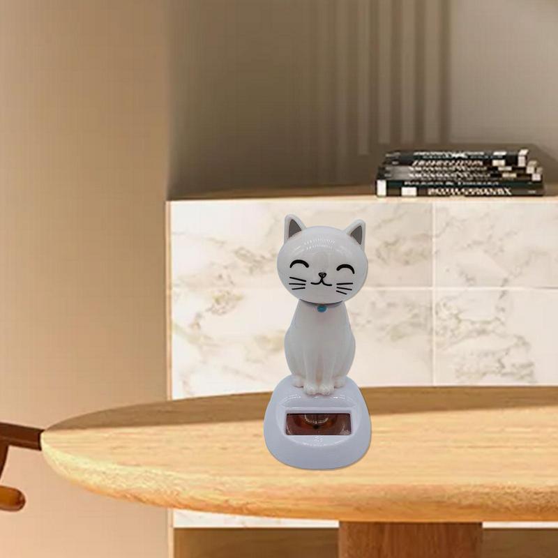 Bobble Head Cat Ornament Solar Powered Dancing Toy Shaking Head Dashboard Doll Solar Swing Doll for Car Interior Decoration