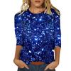 Fashion Women T-shirt Tops Three Quarter Sleeve Casual Fake Sequins Printed Round Neck Loose T Shirt Party Wear Tees