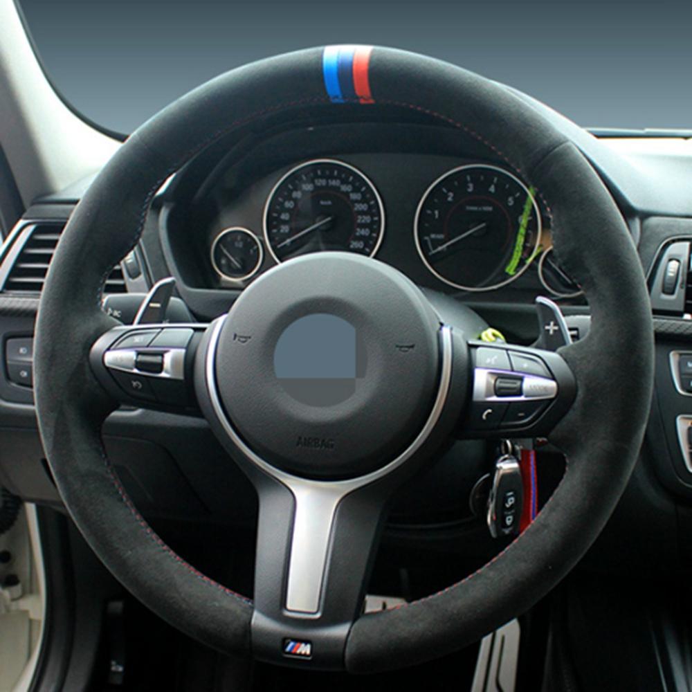 Black Suede Leather Car Steering Wheel Cover For BMW F87 M2 F80 M3 F82 M4 M5 F12 F13 M6 F85 X5 M F86 F33 X6 M F30 M