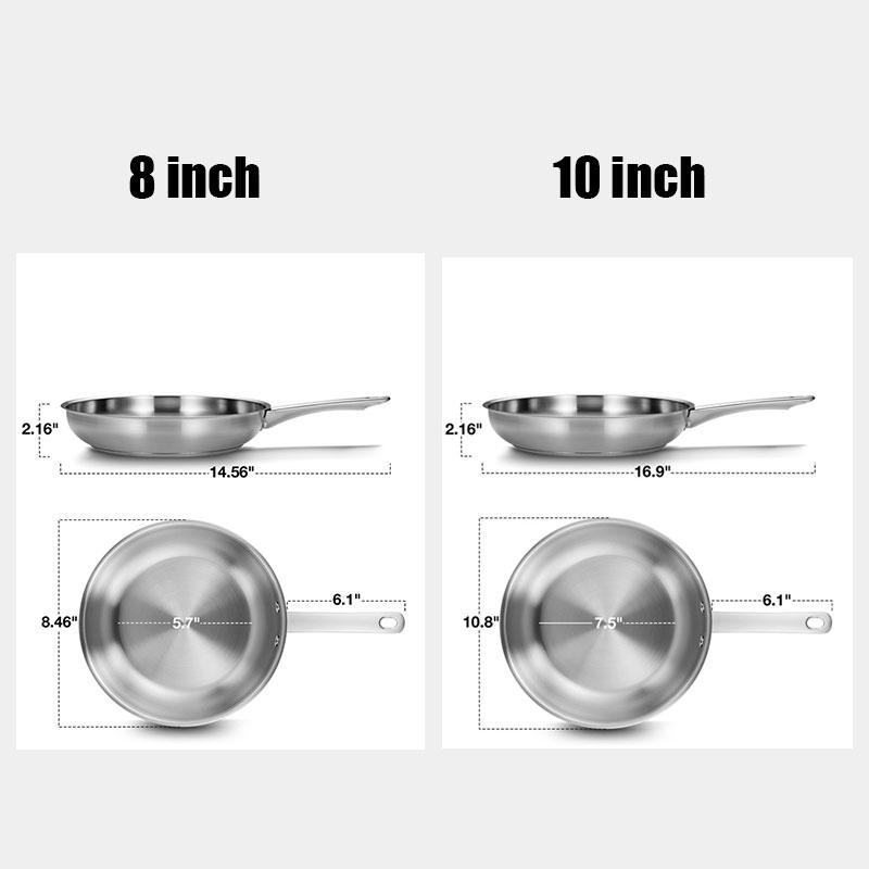 Tri-Ply Stainless Steel Frying Pan 8 Inch 10 Inch Induction Cooking Pan Skillet Fast Heating Chef's Pan Skillet Oven Safe