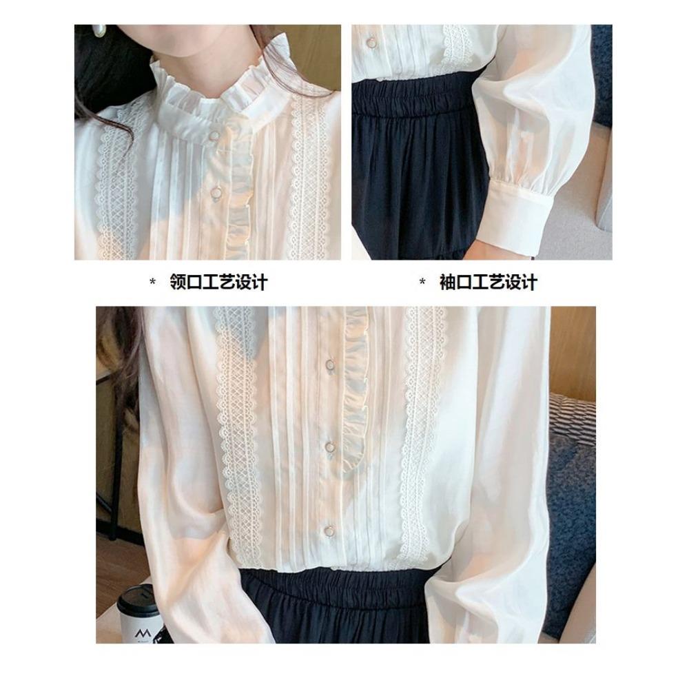 Французская высококлассная рубашка с длинными рукавами и воротником-стойкой для женщин, с шикарным омолаживающим темпераментом