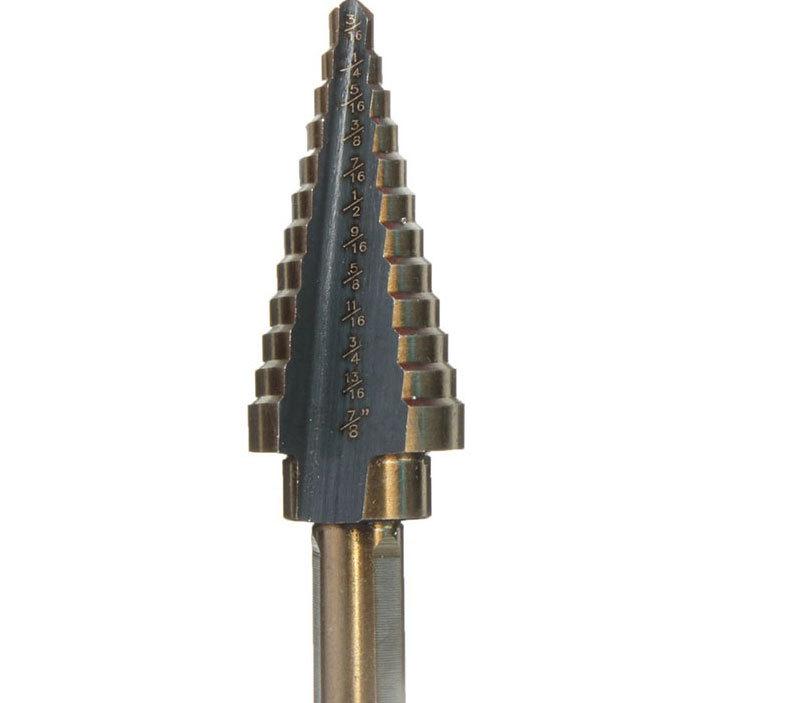 Набор из 5 ступенчатых сверл-пагод черного и желтого цвета с треугольным хвостовиком и прямой канавкой