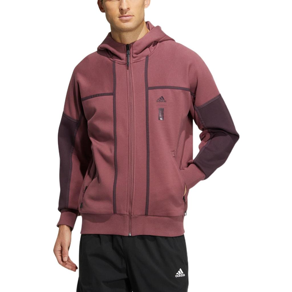 Adidas Logo Print Zip-Up Hooded Jacket Men Outerwear Red Brown HN8975