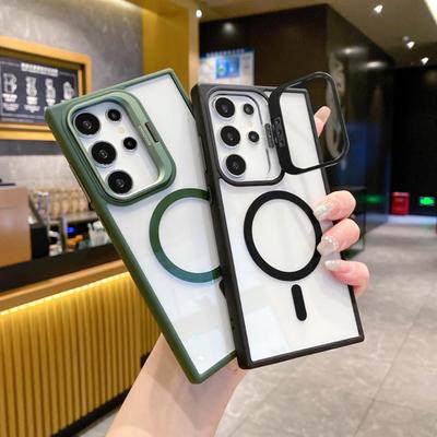 Чехол Magsafe для Samsung Galaxy S 25 S25 S22 Ultra S24 Plus S23 FE с металлическим кольцом, магнитной подставкой, роскошная задняя крышка