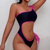 Women's Swimsuits Black One-shoulder Drawstring Side Tied Swimsuit Bikini Beachwear Bathing Suits