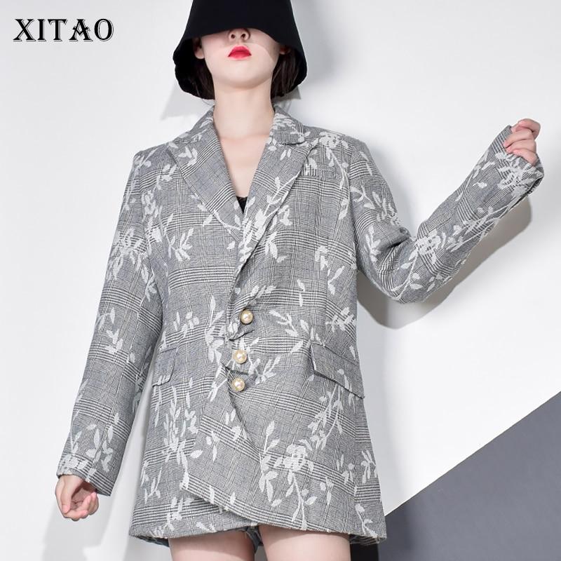 Xitao Блейзеры на пуговицах с листьями, женские элегантные карманные пиджаки с длинными рукавами LYH2650