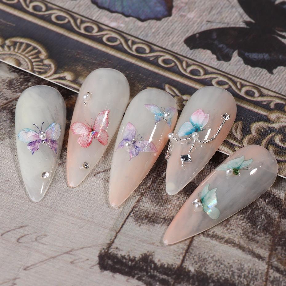 Наклейки для ногтей, красочные наклейки с бабочками Aurora, перекрестные лазерные наклейки с бабочками