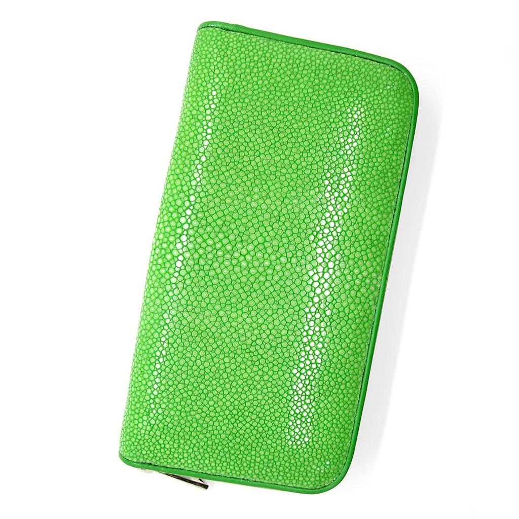 [Revetta] Длинный кошелек из кожи ската с круглой молнией, доступен в 9 цветах: Скат, Галюша, Светло-зеленый и Желто-зеленый, Натуральная кожа,