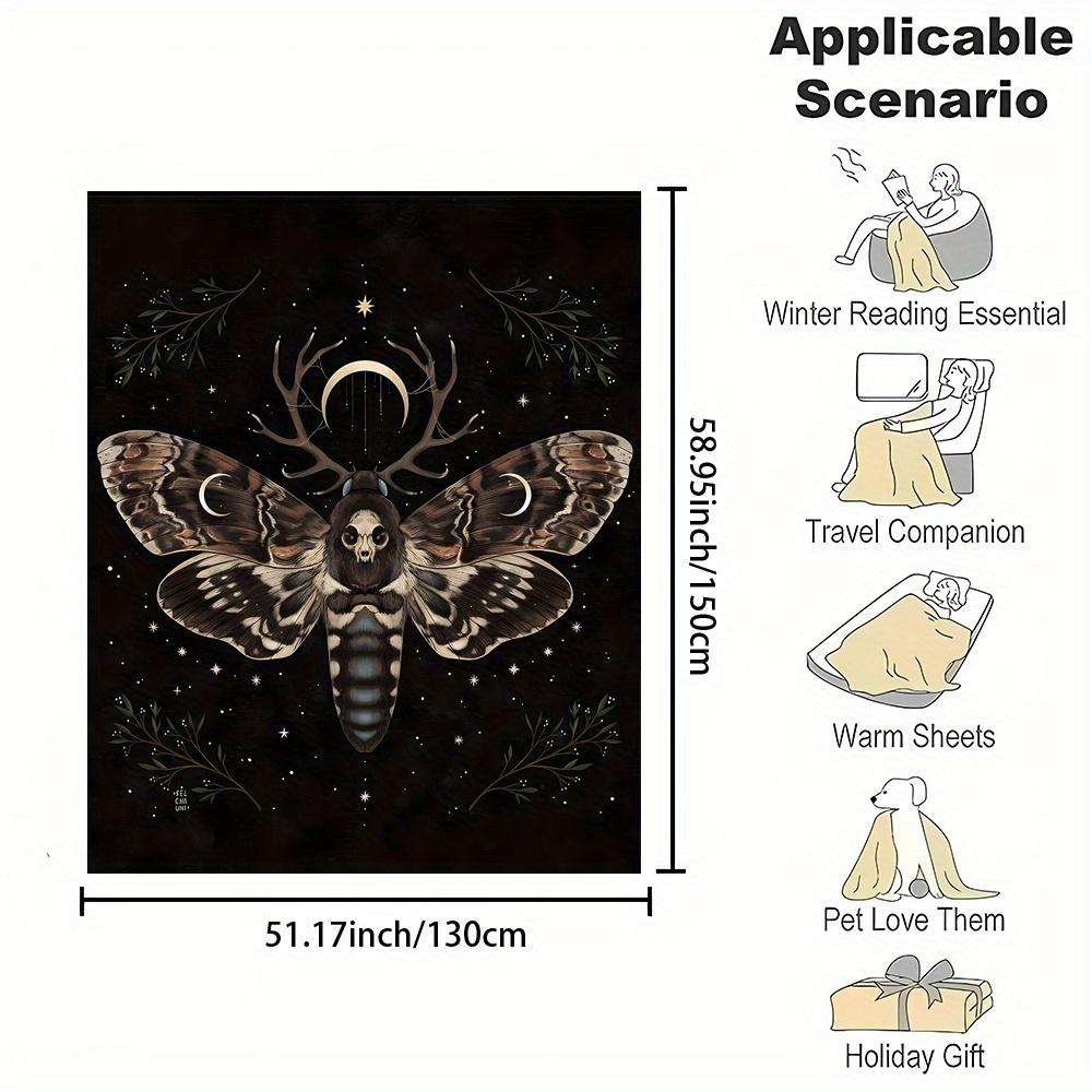 Moth Deer Antlers Print Flannel Throw Blanket - Reversible All-Season Polyester for Office, Home & Gift
