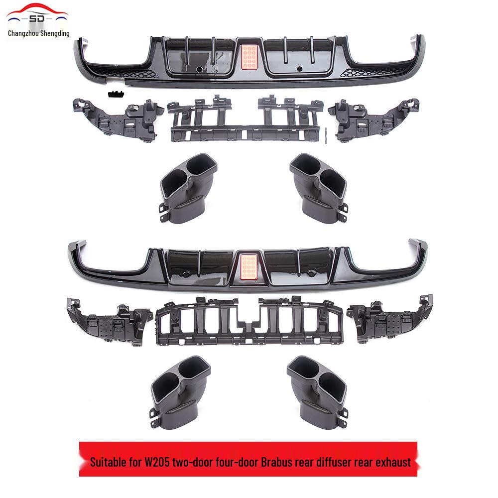 Compatible with 2015-2018 Mercedes-Benz C-Class W205 Two/Four-Door Brabus Rear Diffuser & Exhaust Tips.