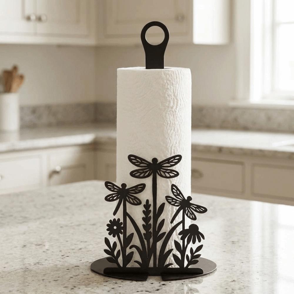 2D Flat Roll Paper Towel Holder Wooden Base Roll Paper Stand Vertical Napkins Rack for Kitchen