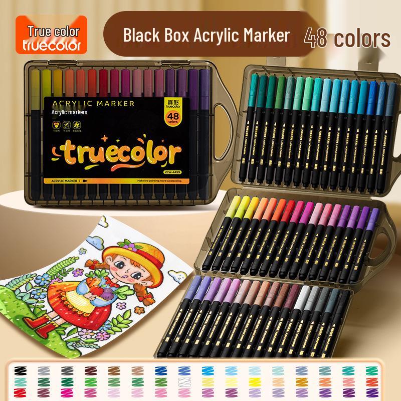 Акриловые маркеры с мягким наконечником и кисти для рисования True Color для детей, не растекающиеся, штабелируемые цвета, цветные карандаши в черной коробке