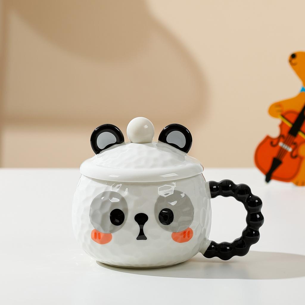 Cartoon Animal Ceramic Mug with Lid Office Coffee Milk Tea Water Cup Cute Children Breakfast Cups Household Drinkware