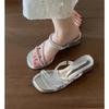 Temperament Thick Heel Small Cool Slippers 2025 New Summer Fairy Two Wear Fashion Outer Wear Rhinestone Thin Strap Sandals