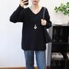 Lazy Wind V-neck Solid Color Sweater Pullover Women's Autumn and Winter New Loose Simple Knitted Sweater Top
