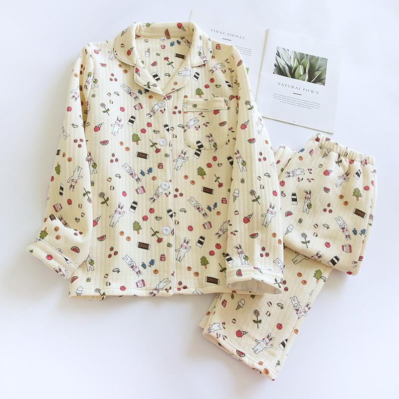 Женский пижамный комплект, новый осенне-зимний, воздушный, хлопковый, утолщенный, с длинными рукавами, симпатичная домашняя одежда, чистый хлопок