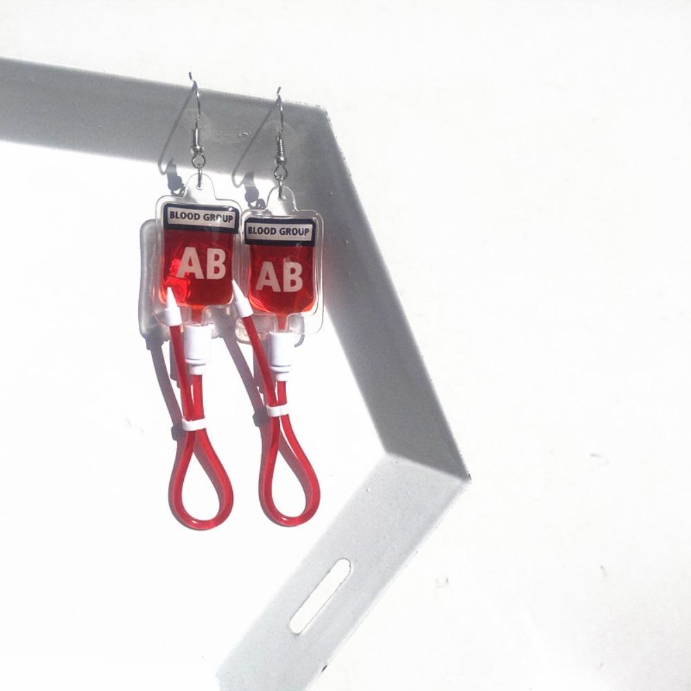 ПВХ Серьги в виде пакета крови Тип a B O AB Плазма Хэллоуин Кровь Серьги-гвоздики Пакет крови Ожерелье Косплей