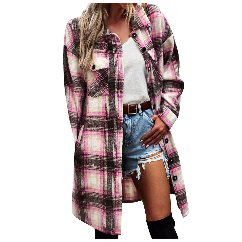 Женская модная клетчатая свободная повседневная осенняя и зимняя куртка с длинными рукавами