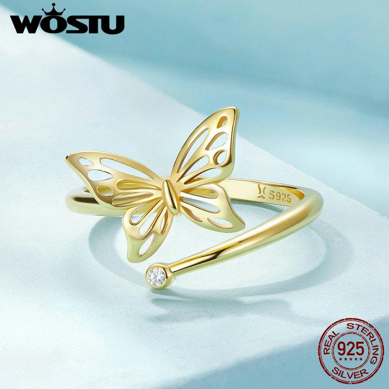WOSTU Ажурные кольца на палец бабочки из стерлингового серебра 925 пробы для женщин, кольцо для вечеринки Grilfriend