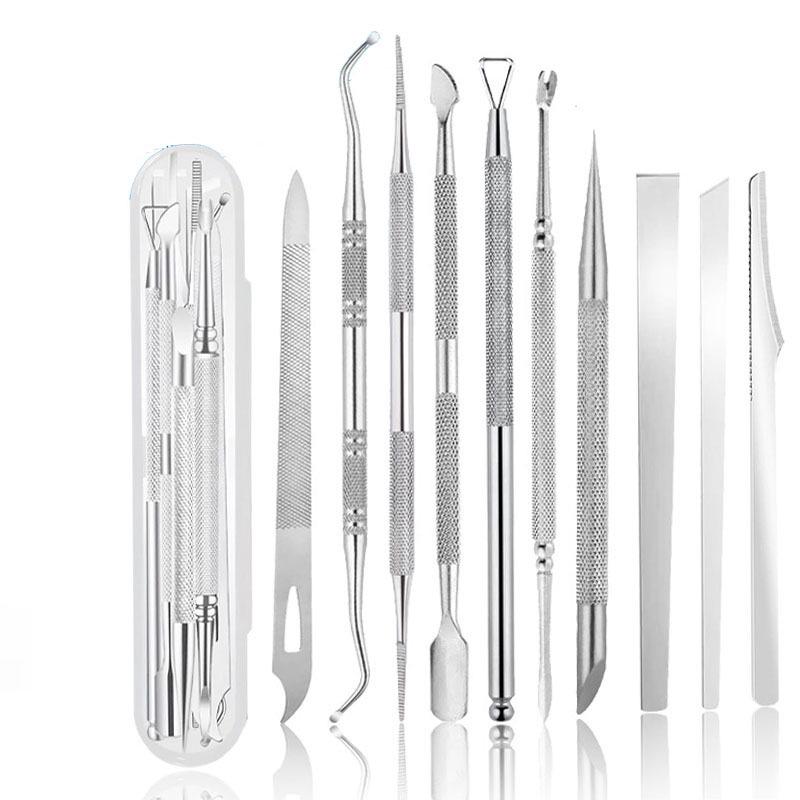 Stainless Steel Manicure & Pedicure Tool Set: Pusher, Blackhead Needle, Nail Cleaner & File