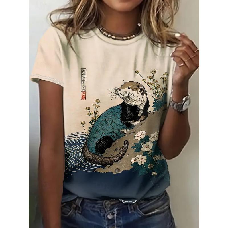 Summer Fashion Women's T-Shirts Kawaii Animal Stylish Printed Casual Short Sleeve Crew Neck Tees Tops