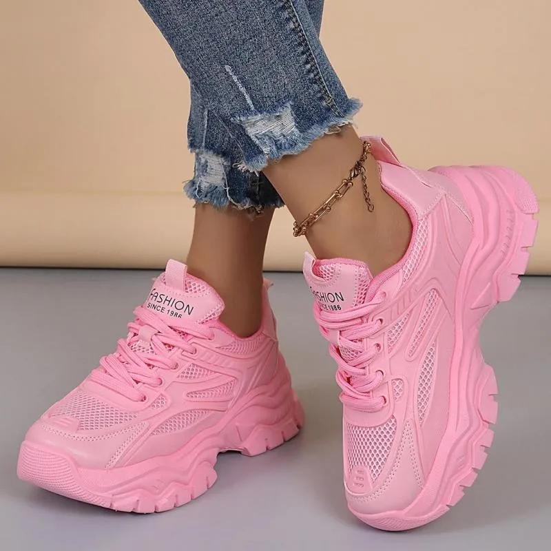 Spring Summer Purple Women Breathable Comfortable Thick Sole Casual Sneakers Fashion Hollow Mesh Lace Up Female Wedges Shoes